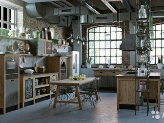 Образцовая кухня в стиле лофт — это сбалансированное соотношение старых и новых решений в используемых материалах, поверхностях и оборудовании,     Дизайн кухни в Калининграде