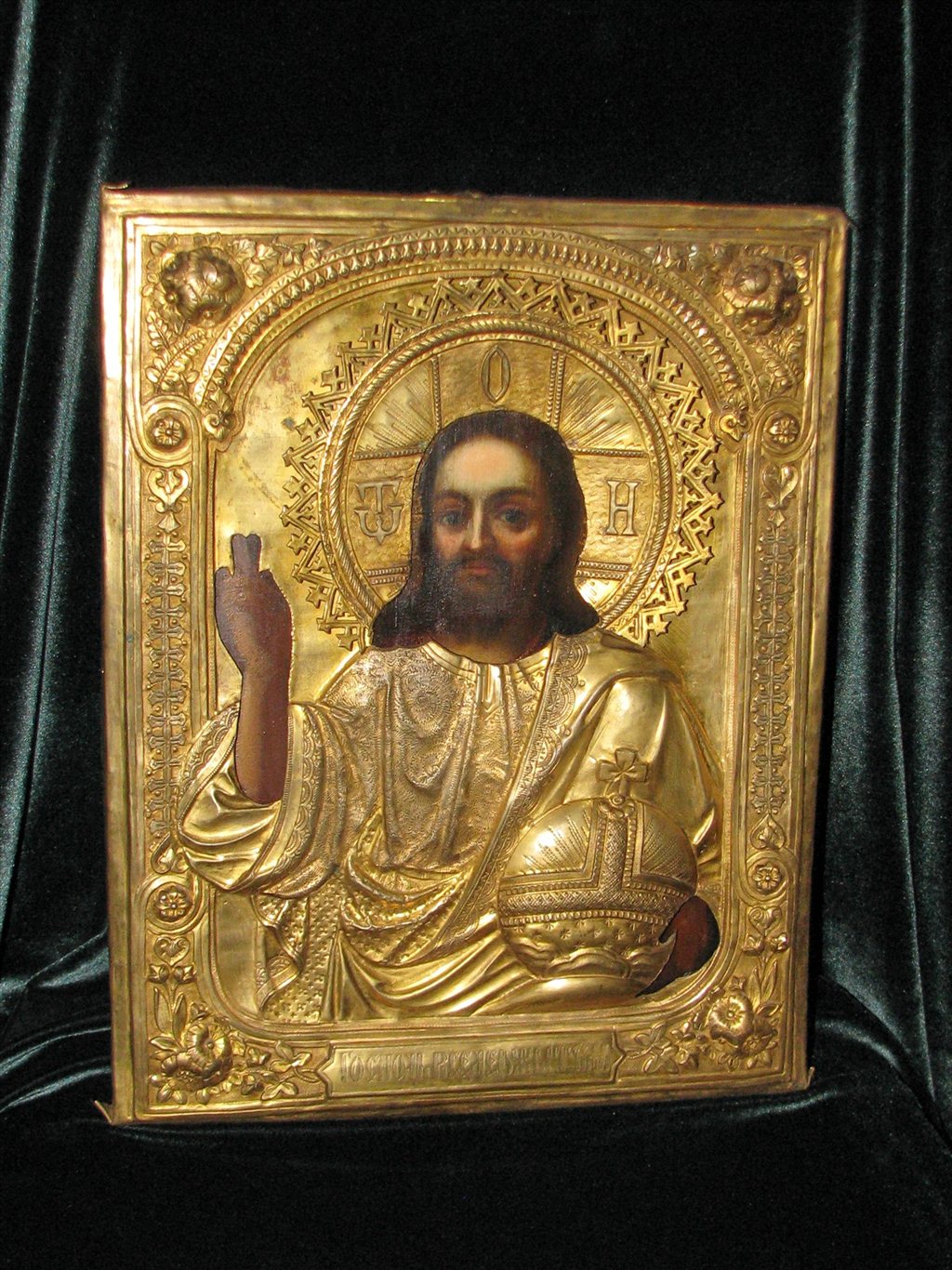 Золотая икона Исуса Христа Антиквар 19 век