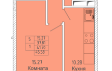 1-к квартира, улица Советская, дом 7, площадь 41,7, этаж 5